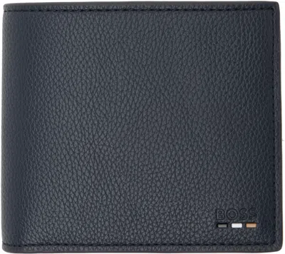 Hugo Boss Navy Grained Faux-leather Wallet In 426-medium Blue