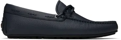 Hugo Boss Navy Grained Leather Driver Sole Loafers In 401-dark Blue
