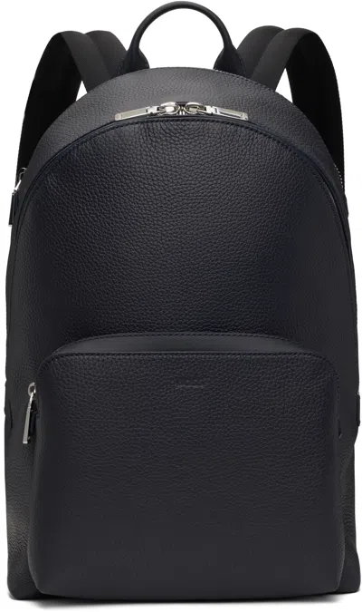 Hugo Boss Navy Grained Leather Smart Sleeve Backpack In 410-navy