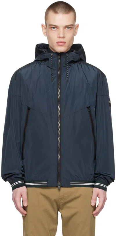 Hugo Boss Logo-patch Hooded Jacket In Dark Blue 404