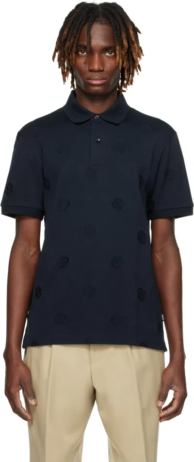 Hugo Boss Navy Jacquard Polo In 404-dark Blue