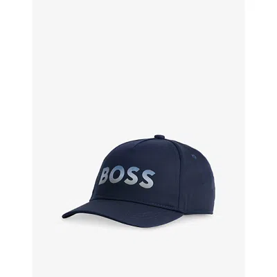 Hugo Boss Navy Kids Reflective-logo Cotton-blend Cap In Blue