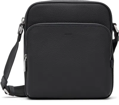 Hugo Boss Navy Leather Logo-embossed Messenger Bag