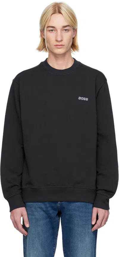 Hugo Boss Navy Logo-embroidered Sweatshirt In 404-dark Blue