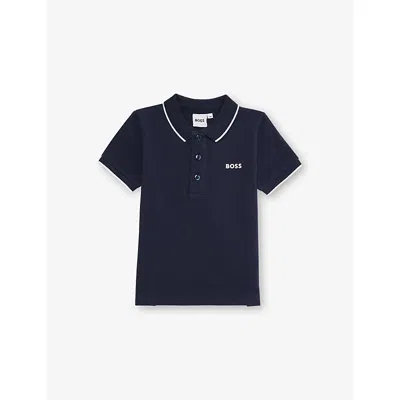 Hugo Boss Babies' Logo-print Striped-trims Cotton Polo Top 3 Months-3 Years Navy In Blue