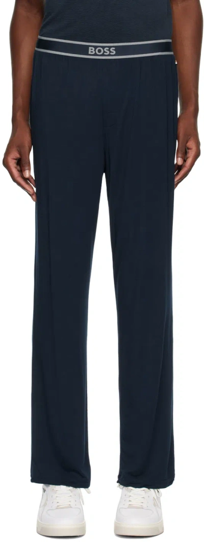 Hugo Boss Navy Logo Waistband Sweatpants In Dark Blue 403