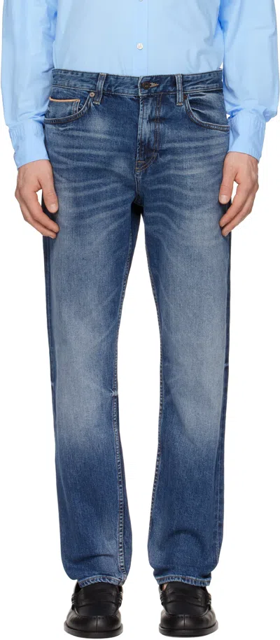 Hugo Boss Navy Maine Regular-fit Selvedge Denim Jeans In Blue