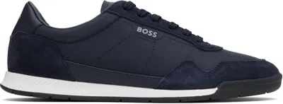 Hugo Boss Navy Mixed-material Lace-up Sneakers