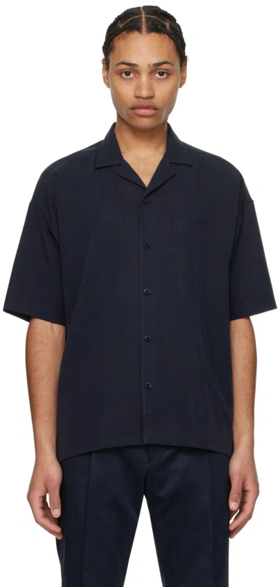Hugo Boss Navy Open Spread Collar Shirt In 404-dark Blue