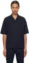 Hugo Boss Navy Open Spread Collar Shirt In 404-dark Blue