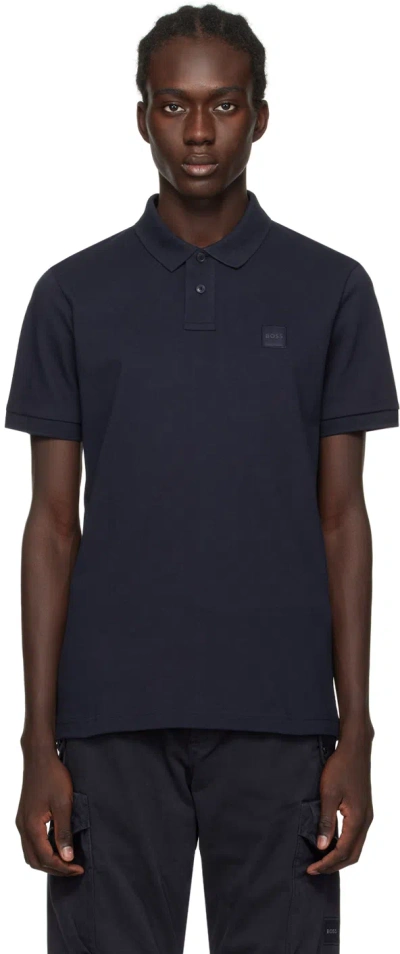 Hugo Boss Navy Patch Polo In Dark Blue 404