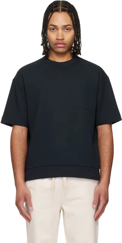 Hugo Boss Navy Peached Cotton Blend T-shirt In Blue