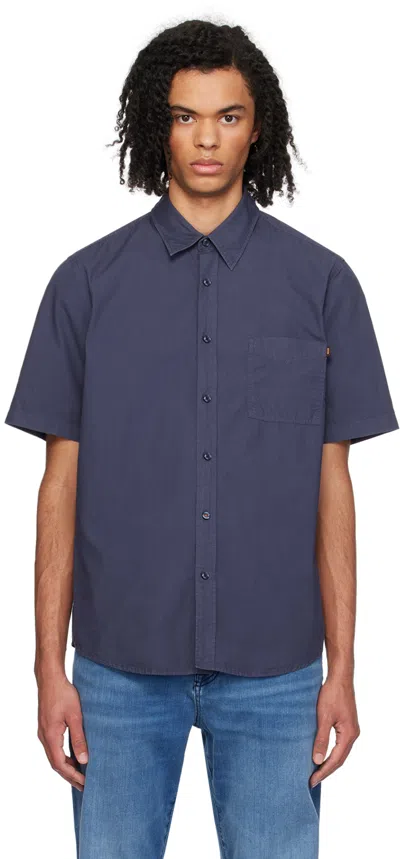 Hugo Boss Navy Pocket Shirt In 418-navy