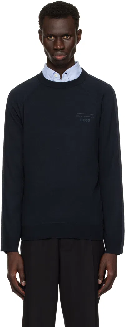 Hugo Boss Navy Porsche Edition Logo Sweater In 404-dark Blue