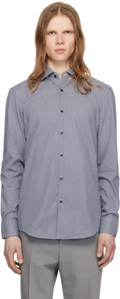 Hugo Boss Navy Printed Shirt In 405-dark Blue