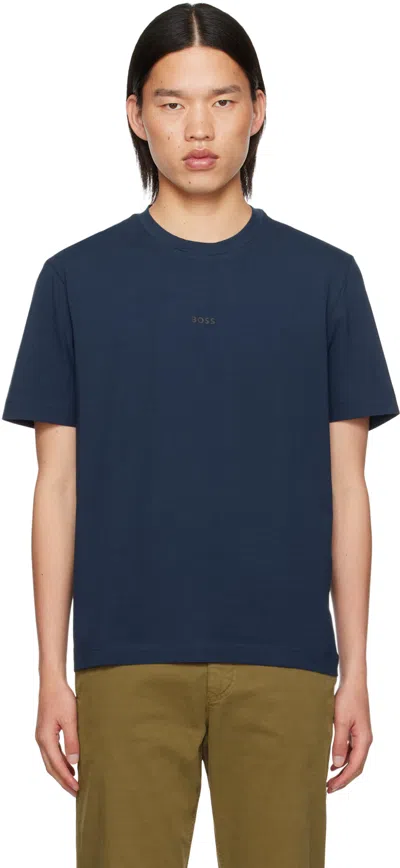 Hugo Boss Navy Printed T-shirt In 464-open Blue