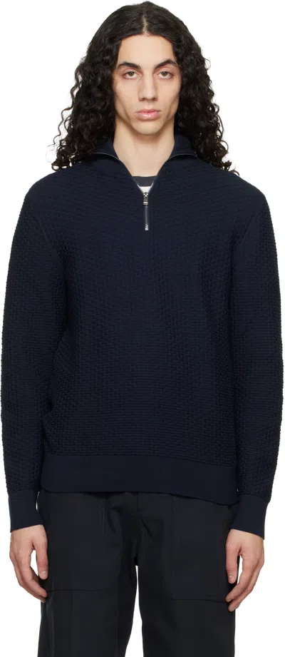 Hugo Boss Navy Quarter-zip Cotton Track Jacket In Blue