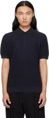 Hugo Boss Navy Open Knit Polo In Blue