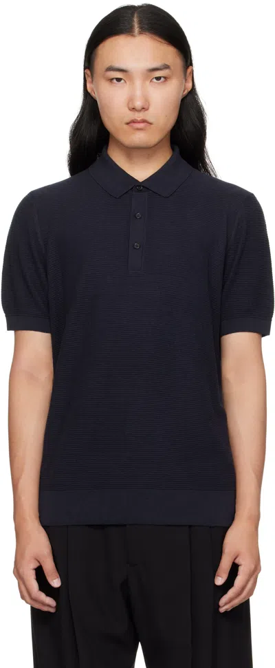 Hugo Boss Navy Regular-fit Knit Polo In Blue