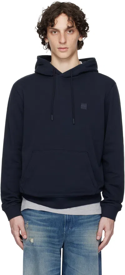 HUGO BOSS NAVY REGULAR-FIT LOGO PATCH HOODIE