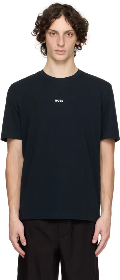 HUGO BOSS NAVY RELAXED-FIT LOGO PRINT T-SHIRT