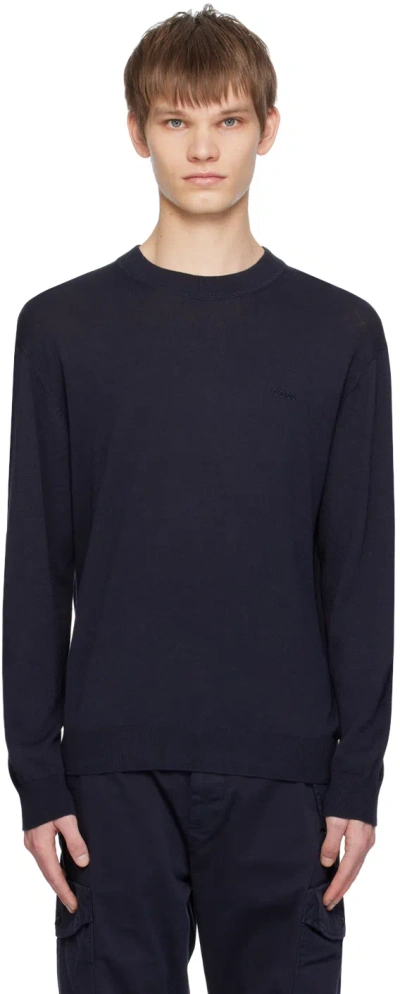Hugo Boss Navy Relaxed-fit Sweater In 404-dark Blue
