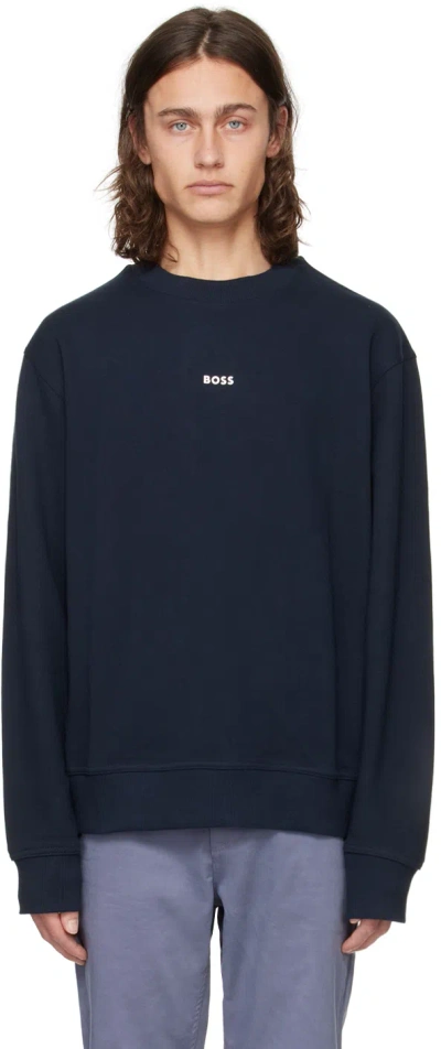Hugo Boss Navy Relaxed-fit Sweatshirt In 404-dark Blue