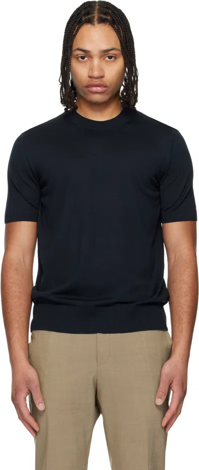 Hugo Boss Navy Short-sleeved Merino Wool T-shirt In Blue