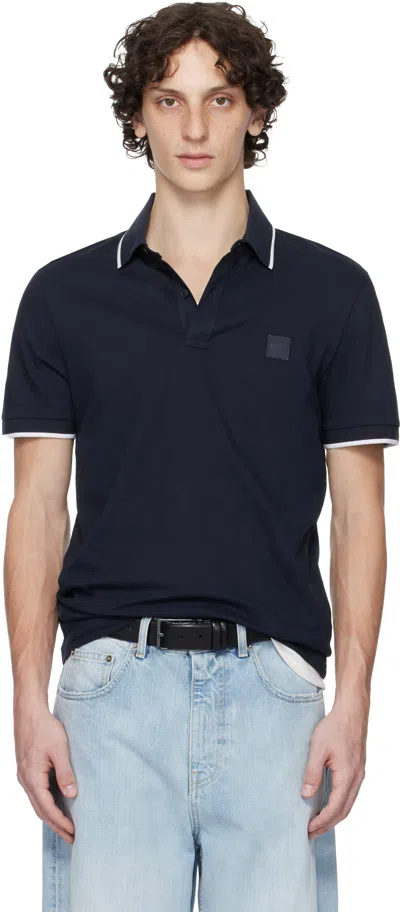 Hugo Boss Navy Slim-fit Stretch-cotton Piqué Polo