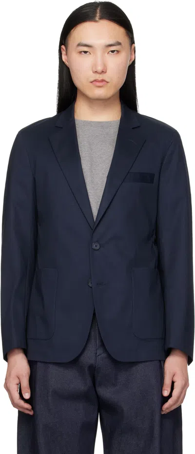 Hugo Boss Navy Slim-fit Stretch Cotton Blazer In Blue