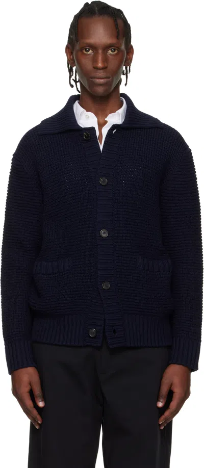 Hugo Boss Navy Spread Collar Cardigan In Black