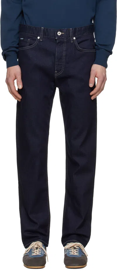 Hugo Boss Navy Straight-fit Stretch Jeans In Blue