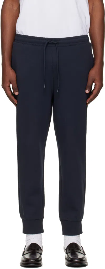 Hugo Boss Navy Stretch-cotton Logo Detail Track Pants In Blue