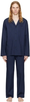 Hugo Boss Navy Stripe Pyjama Set In Dark Blue 405