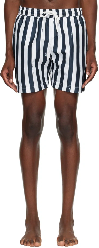 Hugo Boss Navy Striped Swim Shorts In Blue