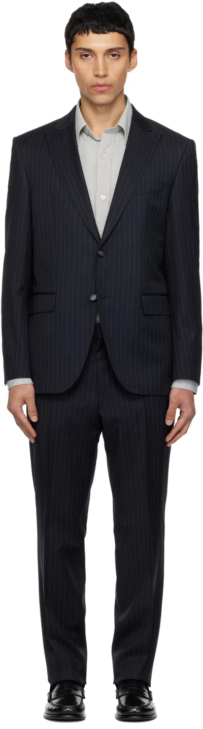 Hugo Boss Navy Striped Wool Suit In Blue