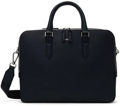 Hugo Boss Navy Structured Leather Briefcase In 404-dark Blue