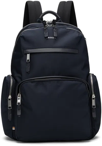 Hugo Boss Navy Structured-material Backpack In Blue