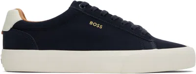 Hugo Boss Navy Suede Sneakers In 410-navy
