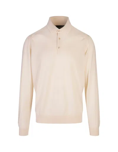 Hugo Boss Neutral Silk, Wool And Cashmere Regular Fit Polo Style Sweater In White