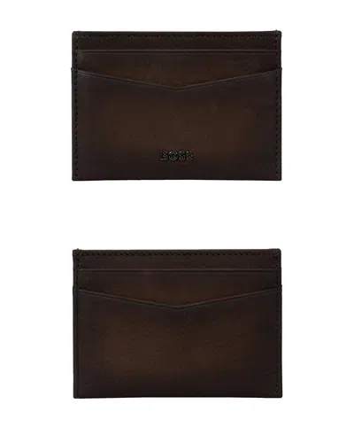 Hugo Boss New Crosstown Card Case In Dark Brown