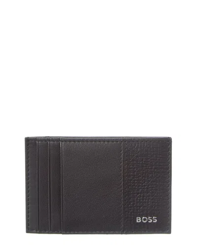 Hugo Boss New Crosstown Leather & Mesh Card Case In Brown
