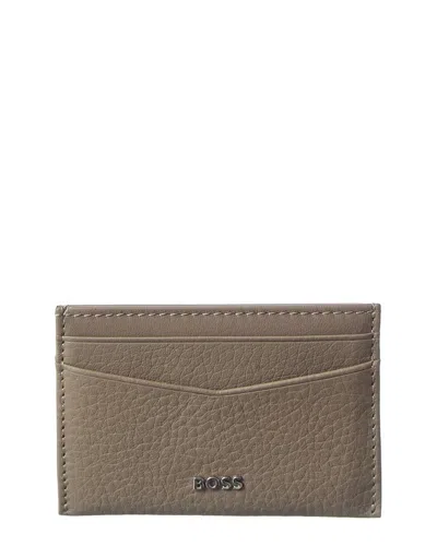 Hugo Boss New Crosstown Leather Card Case In Gray