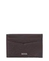 Hugo Boss New Crosstown Leather Card Holder In Brown