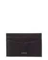 Hugo Boss New Crosstown Leather Card Holder In Brown