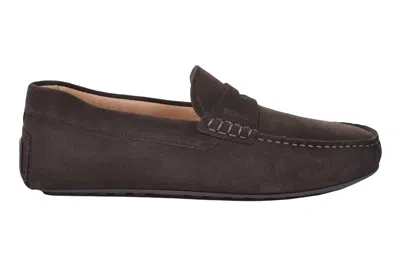 Hugo Boss Noel Moccasin Suede Driver Shoe Dark Brown
