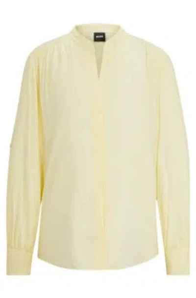 Hugo Boss Notch-neckline Blouse In Lightweight Voile In Light Yellow