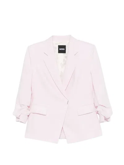 Hugo Boss Notch-lapel Gathered-sleeve Blazer In Pink