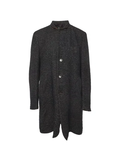Pre-owned Hugo Boss Nye1 Herringbone Tweed Coat In Blue