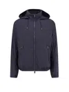 Hugo Boss Nylon Hooded Jacket With Zip Pockets In Blue